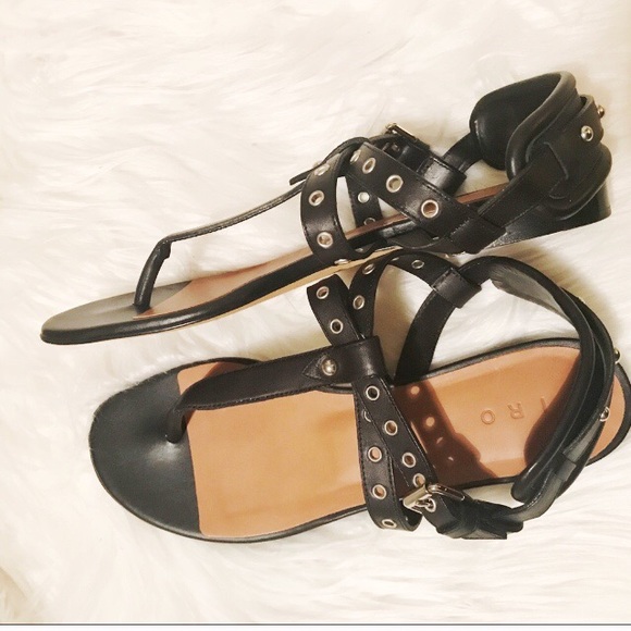 IRO Shoes - IRO Sedioz Black Leather Grommet Stud Thong Sandal